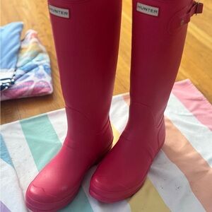 Pink tall hunter boots